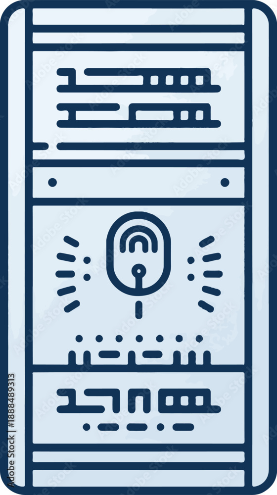 Fototapeta premium Server rack with indicator lights and digital display, representing data center or network infrastructure