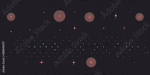 Abstract cosmic scene featuring pink orbs and sparkling star fields