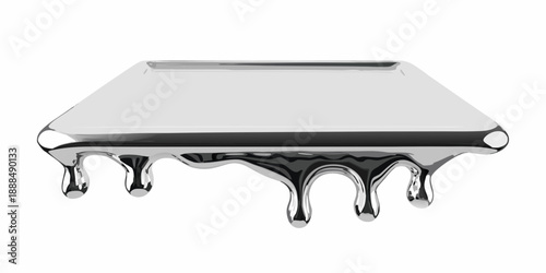 A metallic rectangular plate with melted dripping silver edges