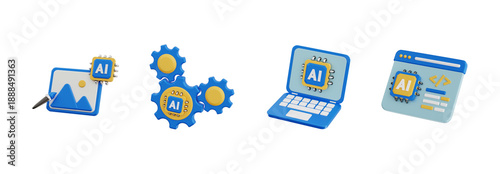 3D Set of AI Icons for Creative Content Generation Coding and Machine Learning Settings