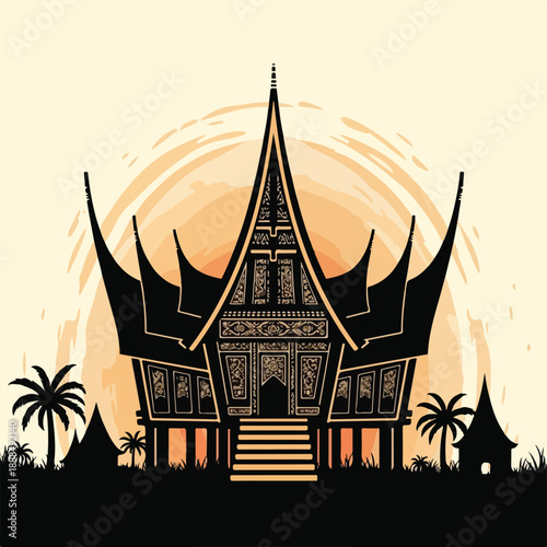 Traditional Asian house with intricate design