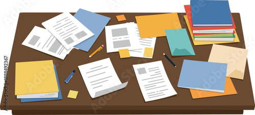 Cluttered Office Desk with Overwhelming Paperwork Documents and Files for Overwork Concept
