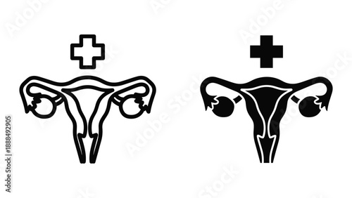 Illustration of female reproductive system with medical symbol
