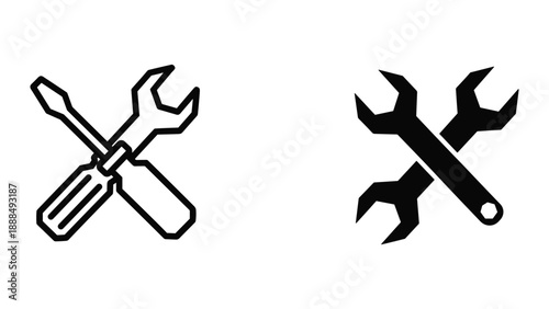 Crossed wrenches and screwdriver icon set