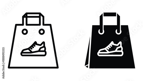 Shopping bag with shoe icon in black and white