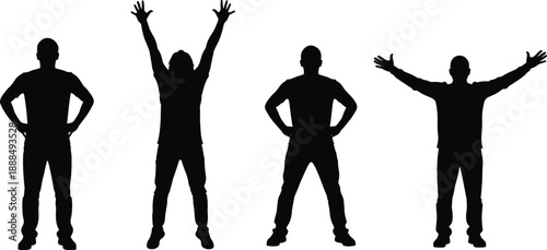 Human silhouette poses with expressive stances, body language vector illustration for posture study, cad drawing flat vector illustration