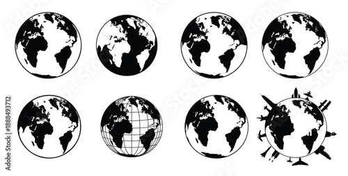 happy earth day icons silhouette world globe icons set