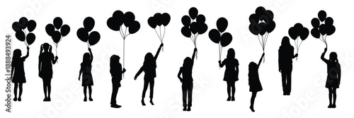 girl holding balloon silhouette set black and white