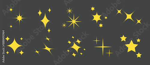 gold sparkles and stars set yellow twinkles and sparks