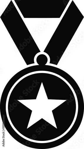 Black and White Star Medal Vector Illustration Transparent Background
