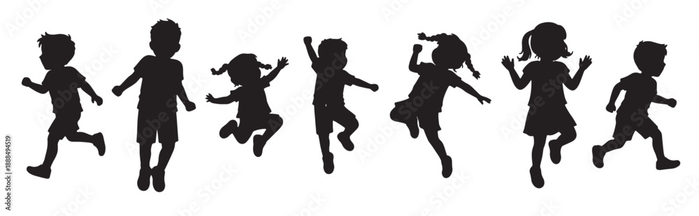 Obraz premium joyful children silhouettes playful kids jumping and running