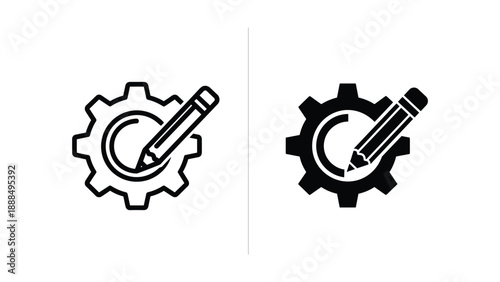 Pencil and gear icon set for technical drawing and engineering