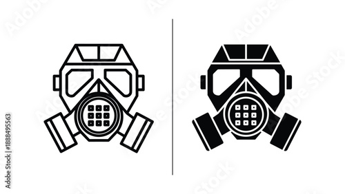 Gas mask icon set for protection and safety
