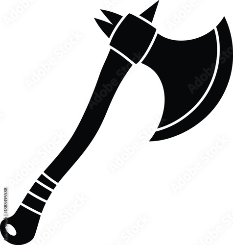 Battle axe silhouette vector, medieval weapon icon, fantasy blade design, sharp spiked head, black graphic illustration, combat tool symbol art