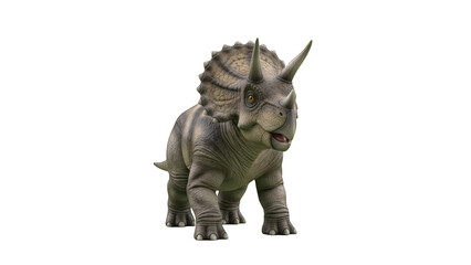 A detailed triceratops toy model standing on a transparent background.