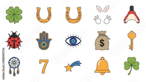 Lucky Charms and Symbols Isolated on White Background