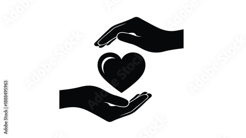 Protecting a heart with hands a minimalist graphic silhouette