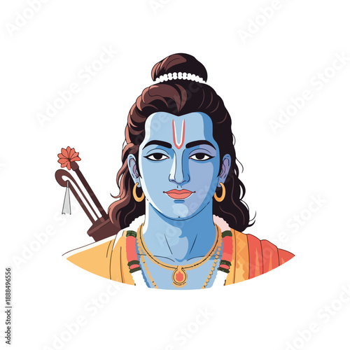 Blue Skinned Hindu Deity Portrait with Bow String