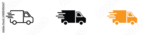 Fast shipping delivery truck icon set. quick shipping and logistics services symbol. vector illustration.