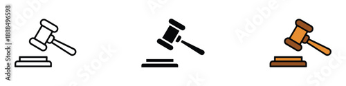 Gavel icon set. law, justice, court, and auction decisions symbol. vector illustration.