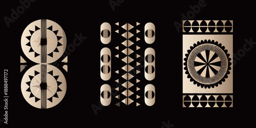 Geometric native american designs on a black background