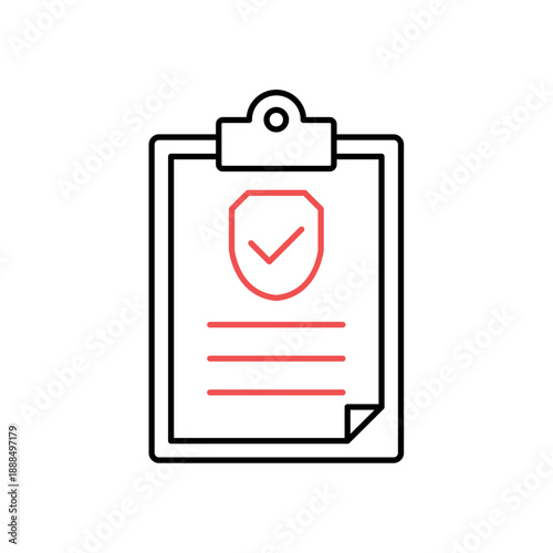 Icon an official policy document with security shield, isolated against a clean background.