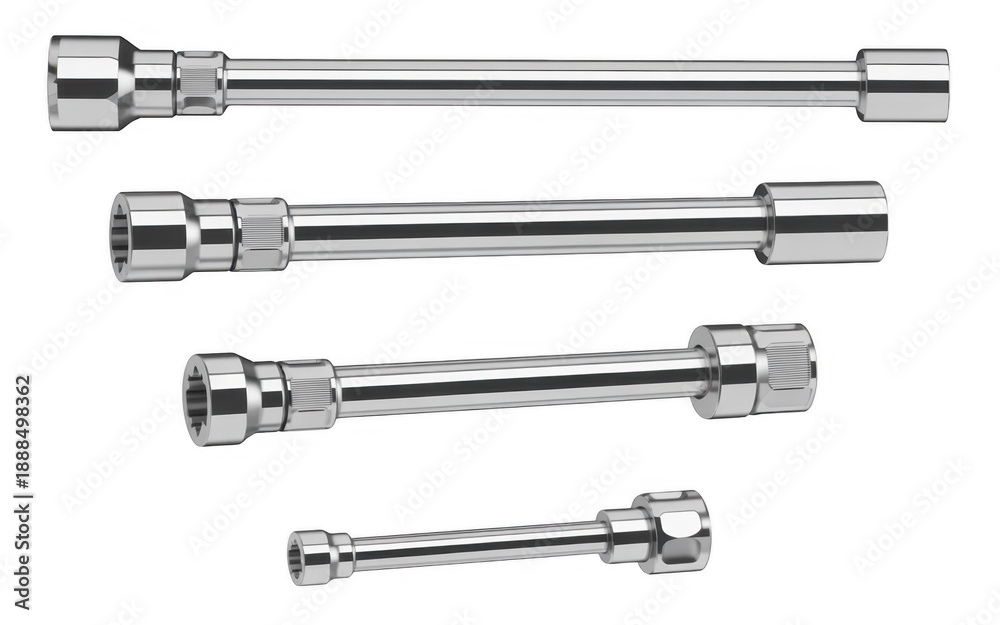 Fototapeta premium Set of chrome socket wrenches chrome wrenches tools isolated on a transparent background
