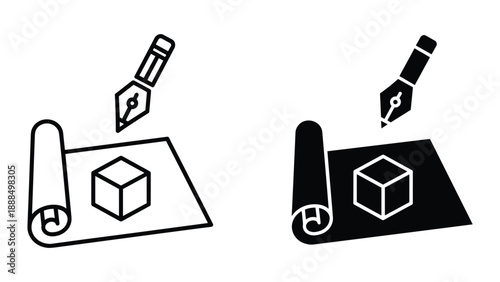 Creative illustration of cube with fountain pen