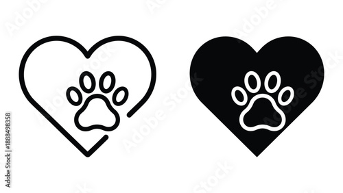 Heart with dog paw print logo template vector illustration