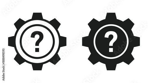 Question mark inside gear icon symbolizing problem solving