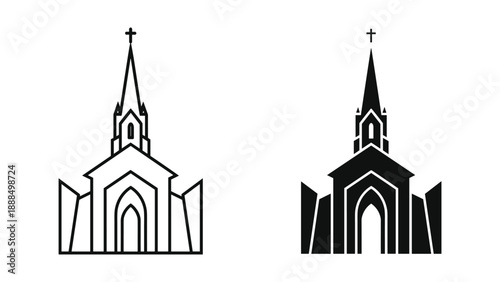 Simple church icon set with cross on top