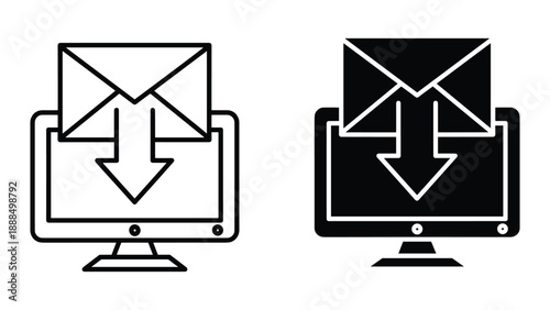 Downloading email on computer monitor icon