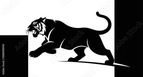 Black Panther Silhouette Roaring Aggressively in Motion.