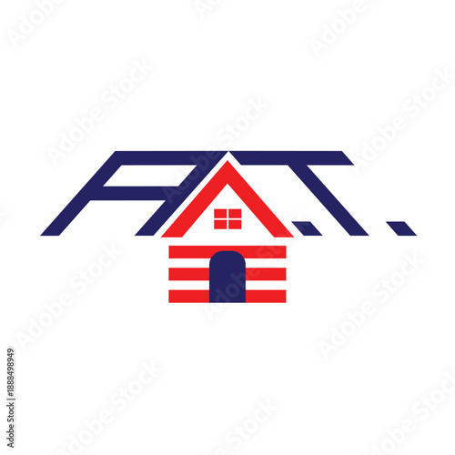 Abstract real estate logo with modern roof letter house icon for property construction business branding and identity , AT design