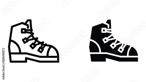 Pair of boots with laces on white background