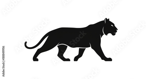 Black Panther Silhouette Walking Gracefully Isolated on White.