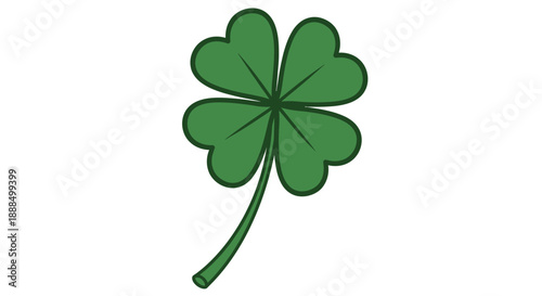 A simple, stylized illustration of a green four-leaf clover on a white background, symbolizing good luck.