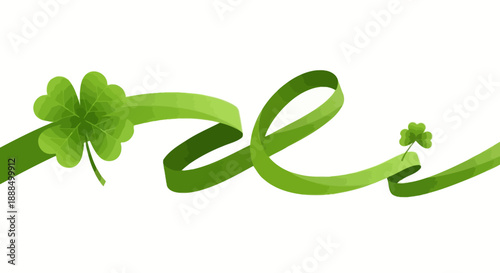 A vibrant green ribbon adorned with shamrocks, symbolizing luck and St. Patrick's Day.