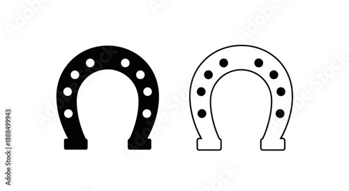 Two horseshoe icons, one solid black and one outlined with dots, representing good luck and equestrianism.