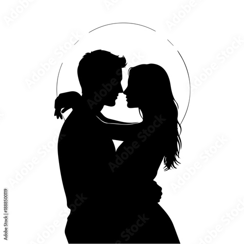 Silhouette of a couple embracing Vector