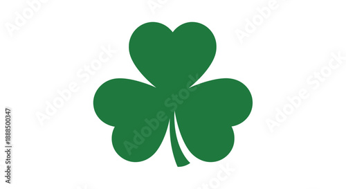 A simple, bold, green shamrock symbol on a plain white background.
