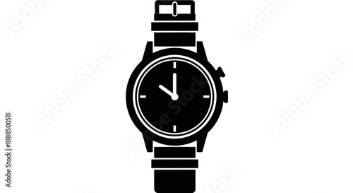 Black silhouette of a classic wristwatch with a leather strap.
