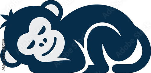 Sleeping monkey logo design, cute chimpanzee mascot vector, lazy ape character illustration, blue primate icon for brand identity, animal silhouette.