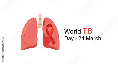 World tb day awareness graphic with lung illustration and red ribbon on 24 march