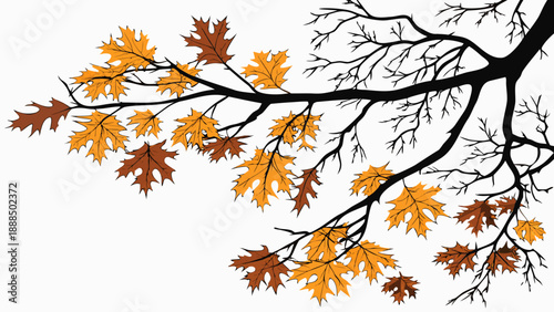 Autumn Branch with Colorful Leaves and Bare Twigs.