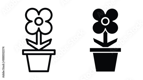 Simple black line art flower pot icons