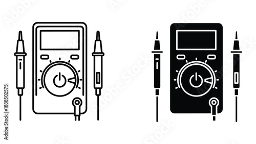 Multimeter icon set with probes for electrical measurement