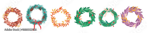 hristmas wreaths set collection of isolated flat