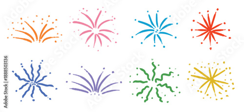  colorful hand drawn firework set crayon doodled firecracker