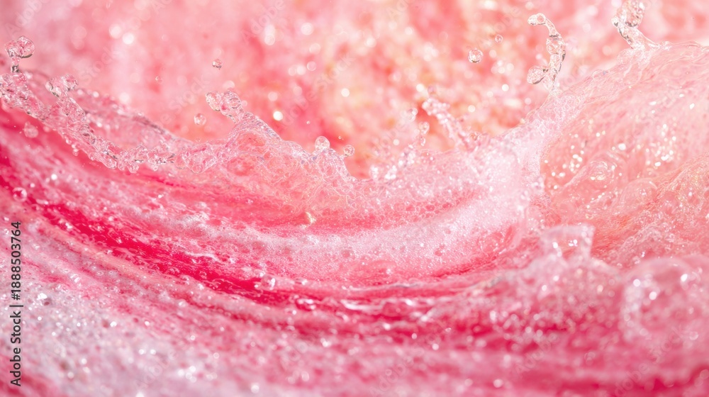 Fototapeta premium Ripples of pink water splash against each other in a bright setting